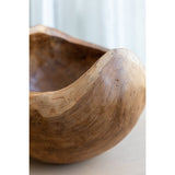 Natural teak bowl, 30x30x27 cm, showcasing unique grain patterns; perfect for fruits or as a decorative centerpiece.