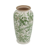 Sleek ceramic flower vase in green and white, measuring 19.5x19.5x29.5cm, perfect for displaying fresh or artificial blooms.