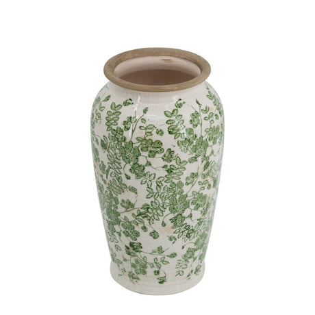 Elegant green and white ceramic flower vase, 16.5 x 16.5 x 29.5 cm, perfect for showcasing blooms and enhancing decor.