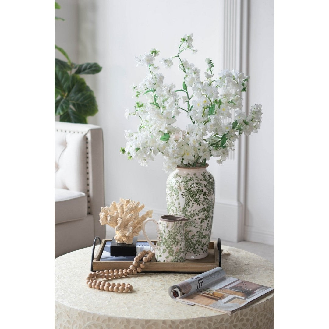 Elegant green and white ceramic flower vase, measuring 16.5 x 16.5 x 29.5 cm, perfect for showcasing floral arrangements.