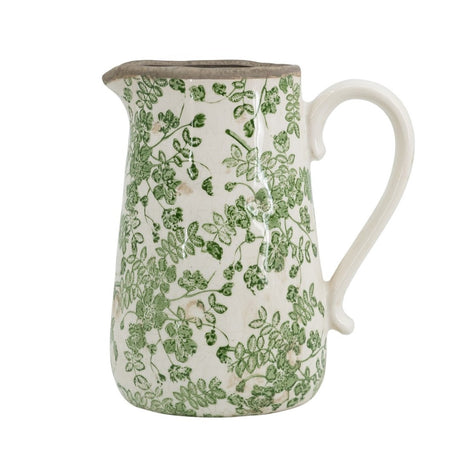 Ceramic flower pitcher in green and white, 20.5x14.5x23cm, perfect for fresh or faux flowers and rustic home decor.