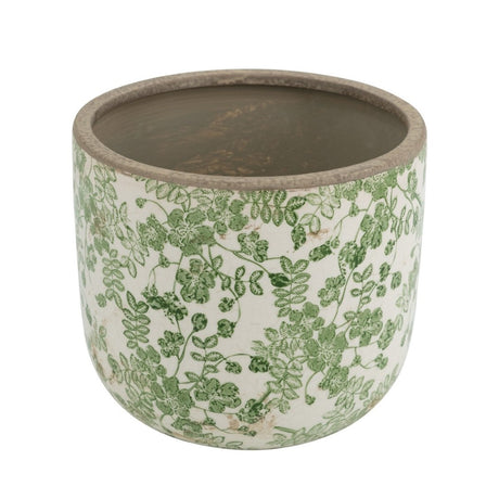 Chic green and white ceramic flower planter, 20x20x17.5cm, perfect for indoor or outdoor use, showcasing blooms beautifully.