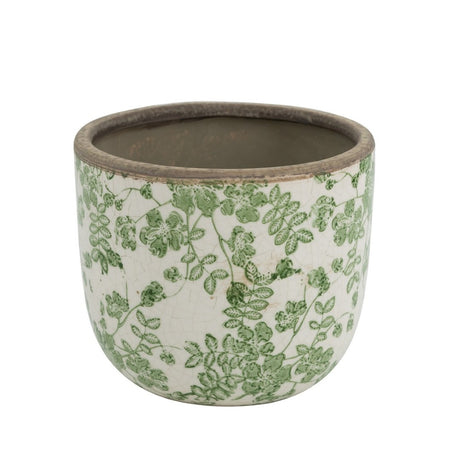 Ceramic flower planter in green and white, 15.5 cm square, ideal for enhancing indoor and outdoor gardens.