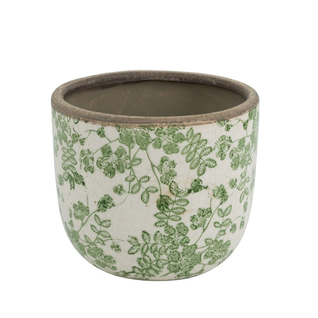 Ceramic flower planter in green and white, 15.5 cm square, ideal for enhancing indoor and outdoor gardens.