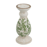Large green and white ceramic candle holder featuring intricate flower details, perfect for elegant home decor and cozy ambiance.