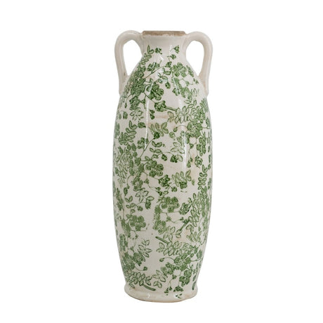 Elegant green and white ceramic flower vase, 15x15x39.5 cm, perfect for showcasing floral arrangements or as standalone decor.