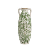 Elegant green and white ceramic flower vase, 13x13x35cm, perfect for showcasing floral arrangements in any decor.