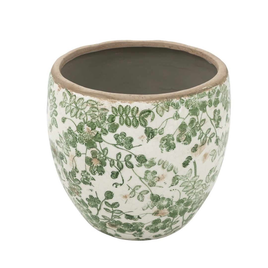 Stylish green and white ceramic flower vase, measuring 13x13x11.5cm, perfect for elegant floral arrangements.