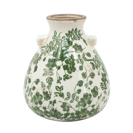 Stylish green and white ceramic vase, perfect for displaying floral arrangements and enhancing home decor elegance.