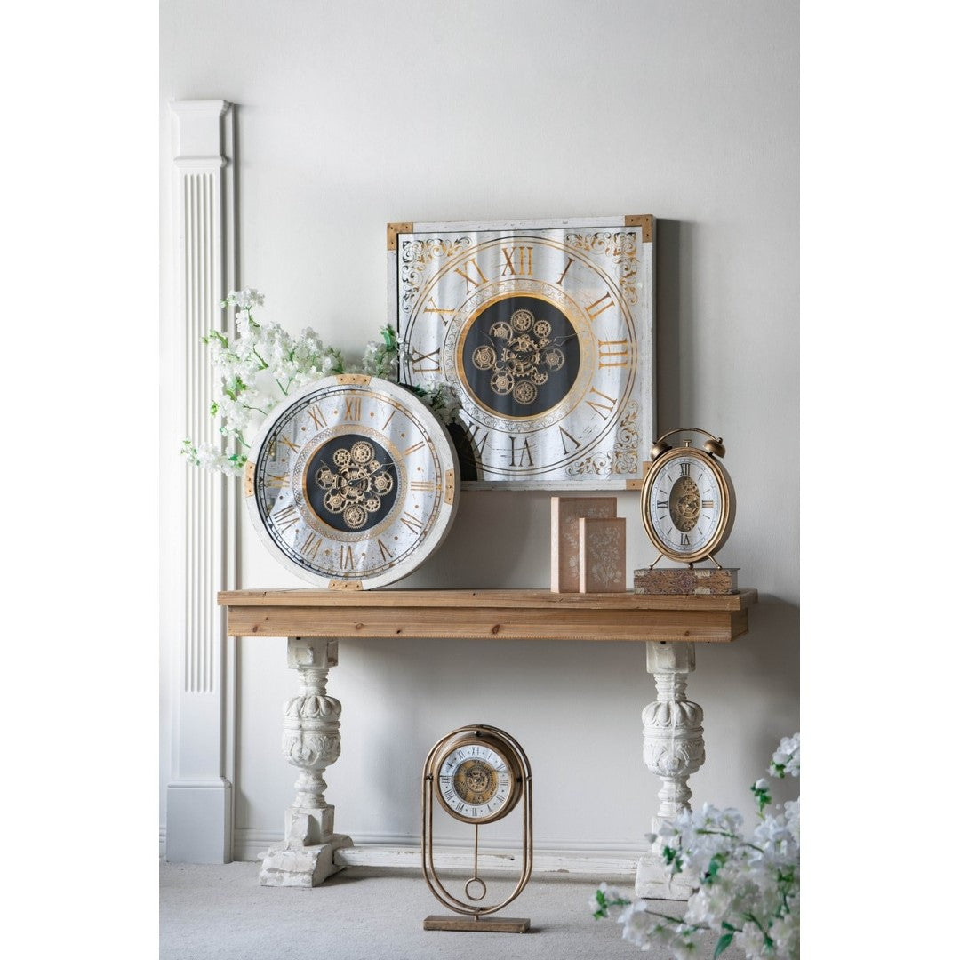 Industrial-style Gear Clock featuring exposed gears and cogs, blending unique decor with functional timekeeping.