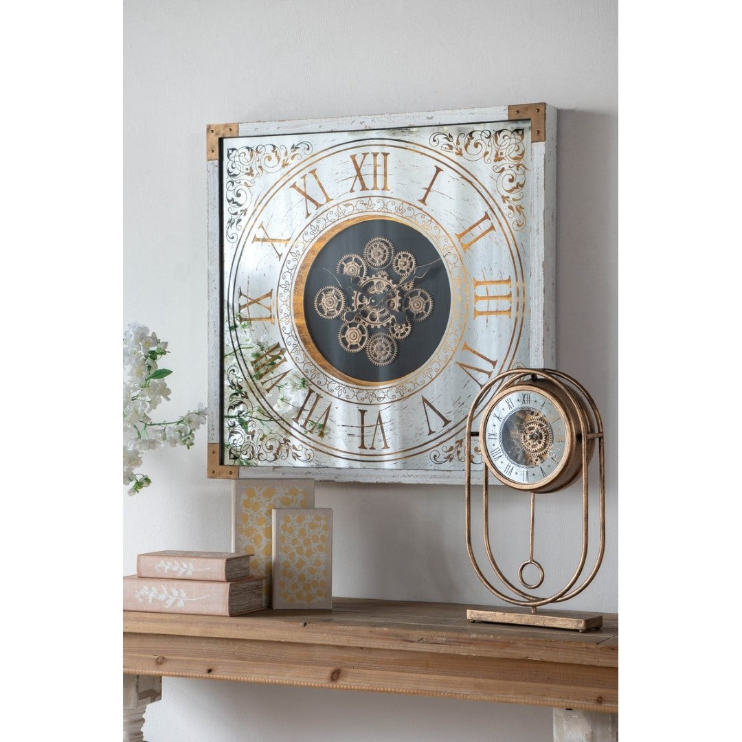 Gear Clock featuring exposed gears in wood and glass, blending steampunk style with modern functionality for unique decor.