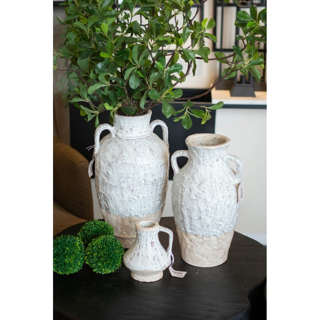 Elegant white ceramic flower vase (14x14x15.5cm) for fresh or dried flowers, enhancing home decor with refined beauty.