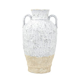 Elegant two-handled ceramic flower vase in white and natural, ideal for showcasing fresh or faux flowers in any decor.