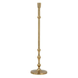 Elegant gold taper candle holder made of aluminum, measuring 11.4 x 11.4 x 39.4 cm, perfect for stylish home decor.
