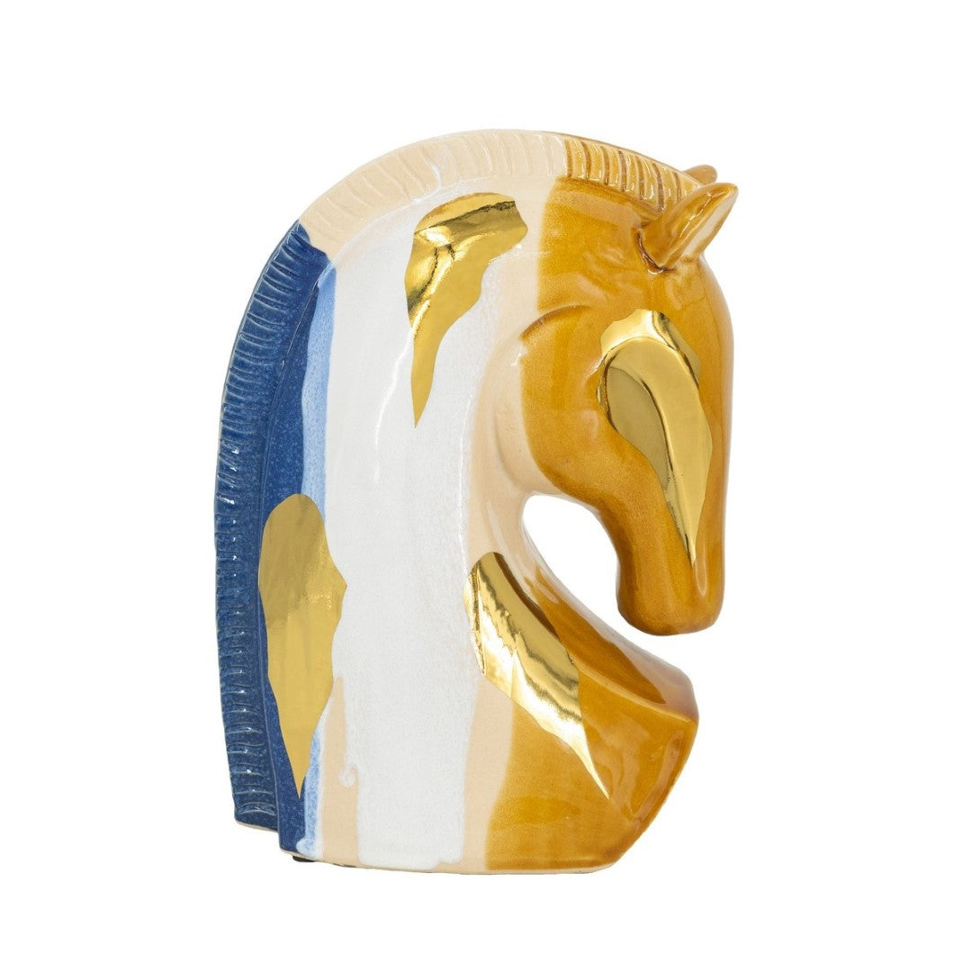 Ceramic Horse Head ornament, 18.2x10.3x27cm, showcases intricate artistry and elegance for refined home decor.