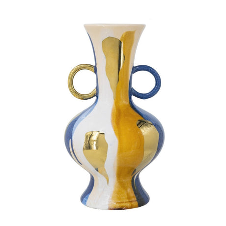 Elegant multi-colored ceramic vase (15x15x27cm) perfect for showcasing fresh or faux flowers in any home decor.