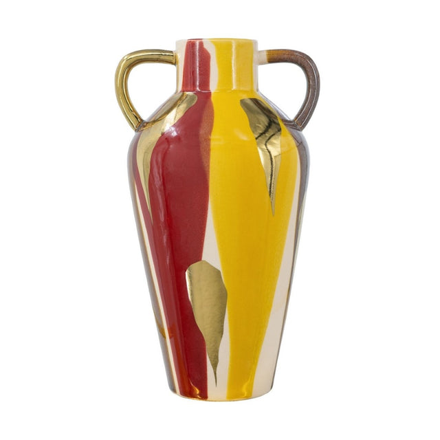 Elegant multi-coloured ceramic vase measuring 18.7 x 16.3 x 31.5 cm, perfect for fresh or faux flower displays.