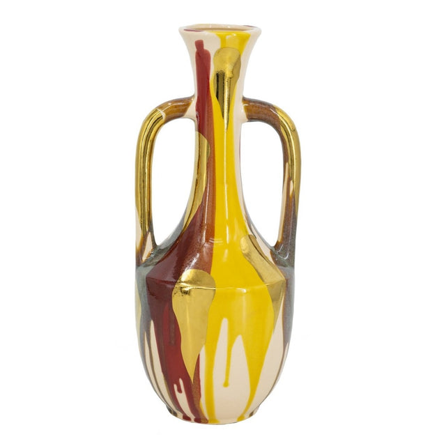 Elegant multi-colored ceramic vase, 17.3 x 17.3 x 43 cm, perfect for fresh or faux flowers, enhancing any room's decor.