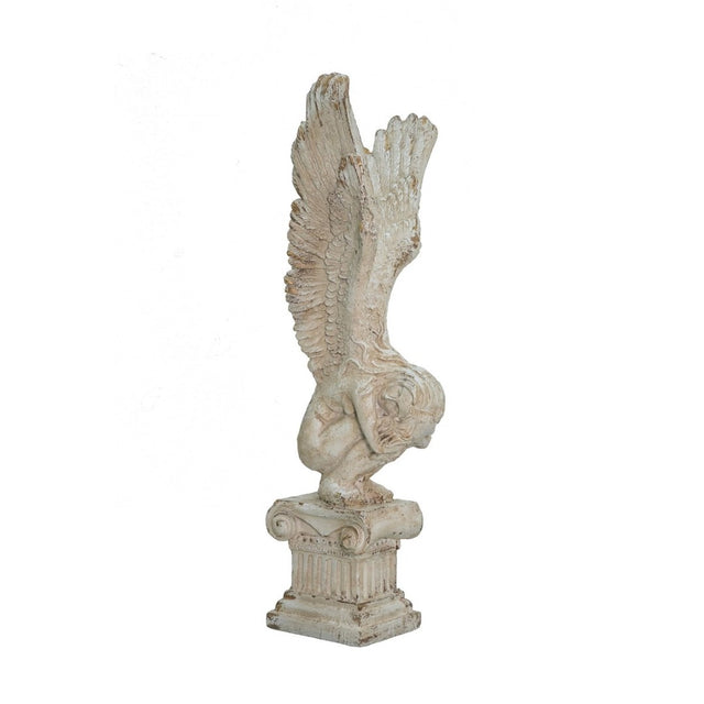 Elegant angel statue with intricate wings, serene expression, made from durable, weather-resistant materials for outdoor decor.