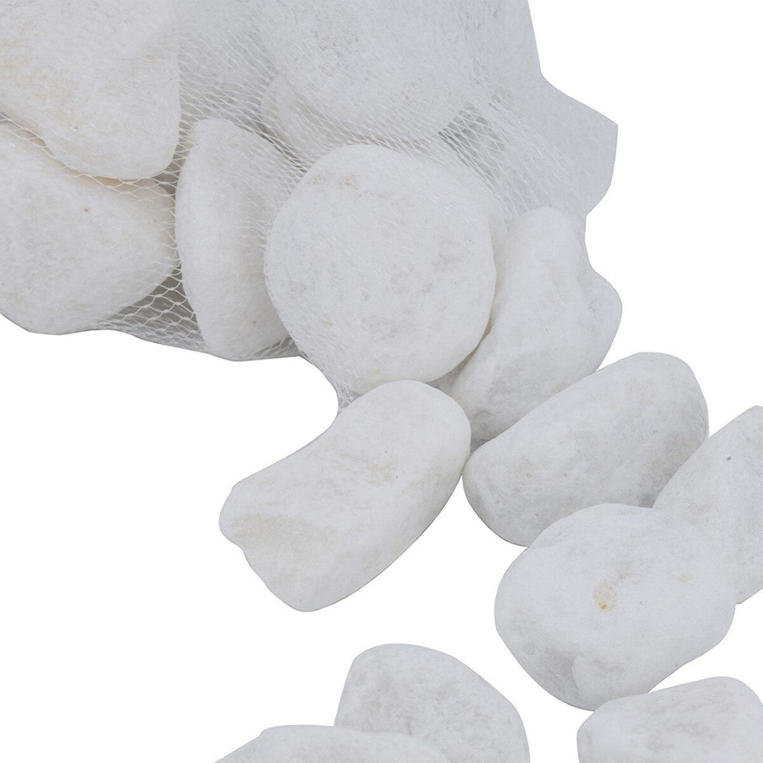 Smooth white polished stones, 1.2-2 inches, ideal for decorative use in gardens, aquariums, or crafts. Comes in 5lbs pack.