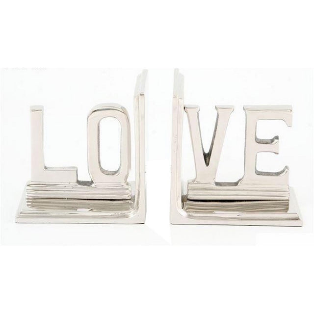 Elegant aluminium bookends featuring the word 'LOVE', perfect for organizing books while enhancing decor.