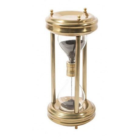 Antique aluminium sand timer with gold/black finish, 14x14x33cm, adding elegance to any decor.