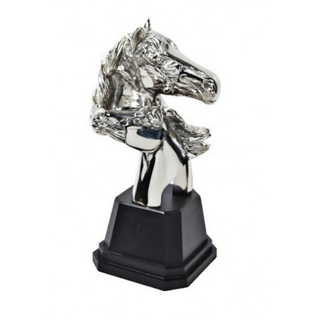 Elegant aluminium horse heads ornament in silver and black, measuring 15x12.5x29 cm, perfect for horse lovers' decor.