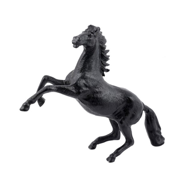 Aluminium Black Horse ornament in sleek black finish, ideal modern decor for horse lovers, measuring 28.5 x 8.5 x 25.5 cm.