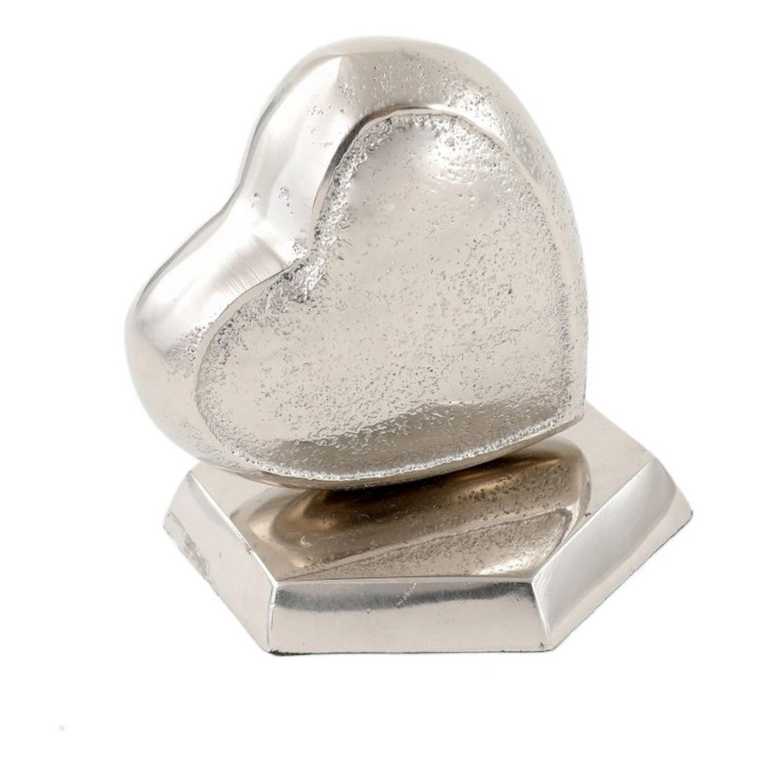 Heart-shaped aluminium and nickel ornament, 8.5 cm, adding modern elegance and warmth to any decor.