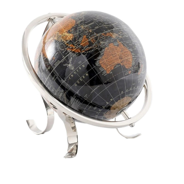 Elegant black aluminium table globe, 21.5 cm, showcasing modern design and worldly charm for home or office decor.