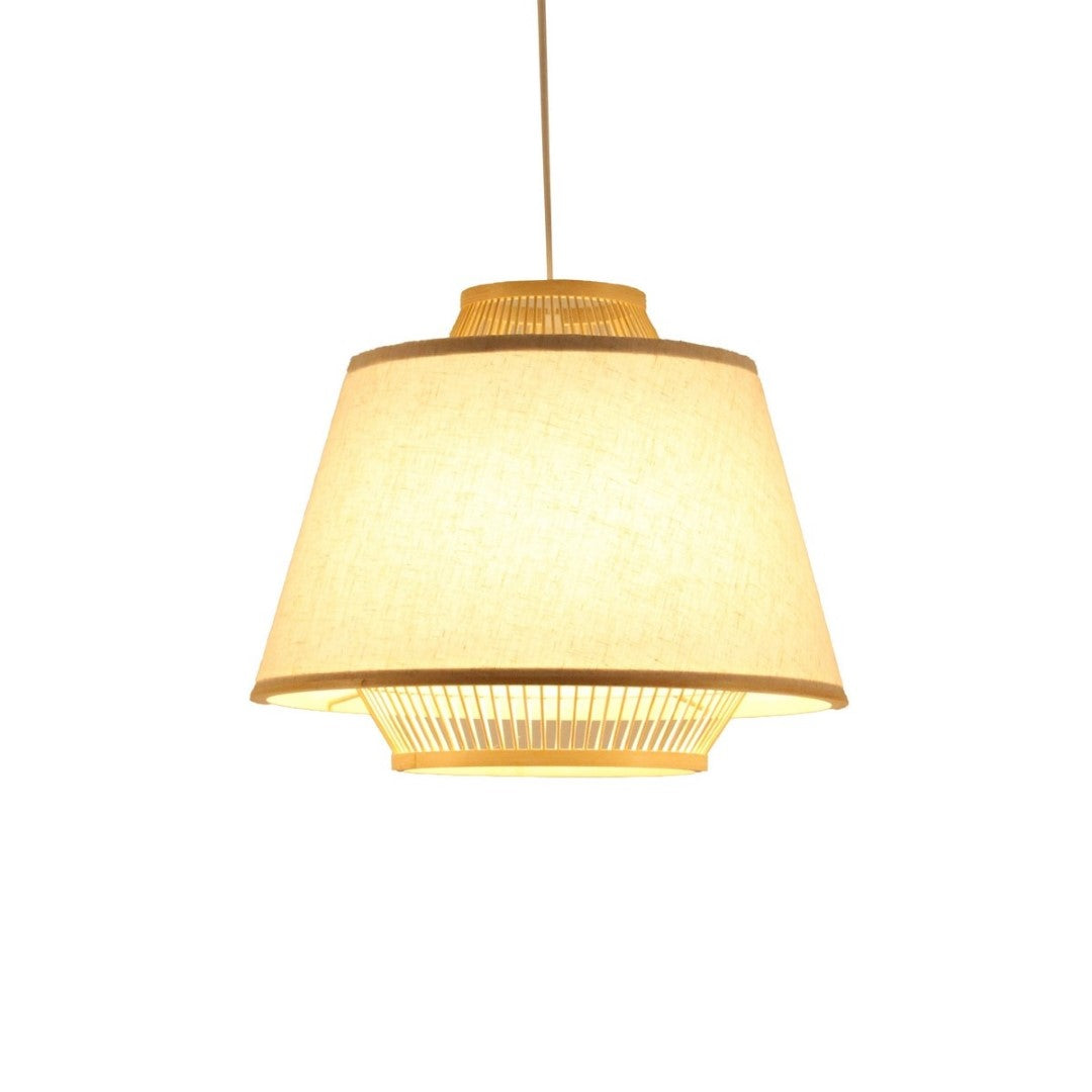 Bamboo and linen pendant light, 40x40x32.5cm, natural glow, modern design for stylish interiors.