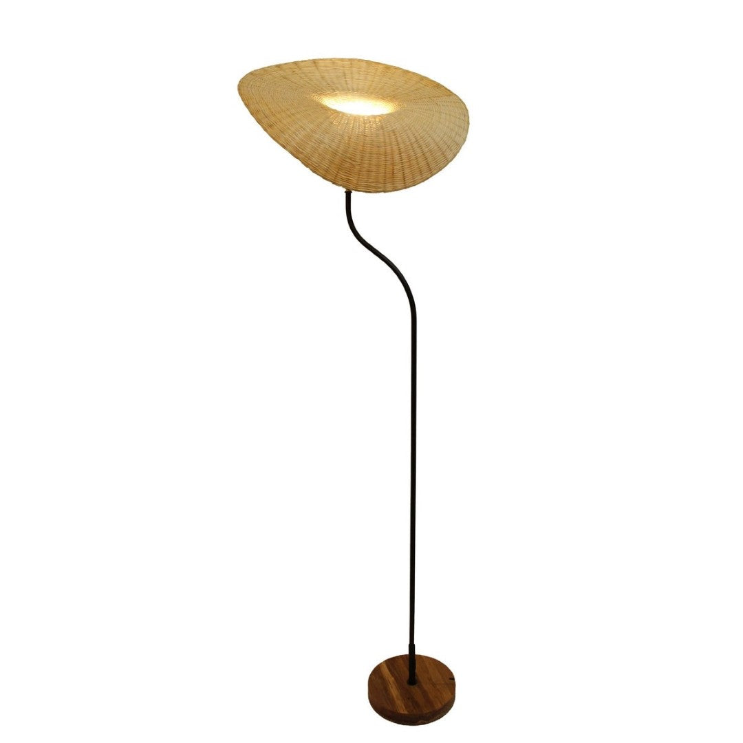 Bamboo floor lamp with a minimalist design, measuring 38cm x 38cm x 1m, offering eco-friendly elegance and warm ambiance.