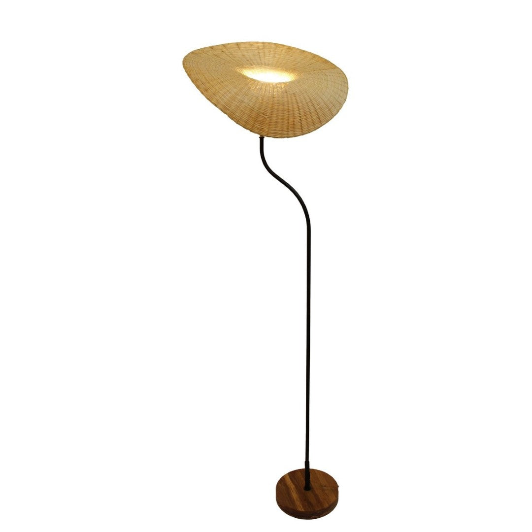 Bamboo floor lamp (48x48x130cm) adds warmth and elegance, perfect for any room with a cozy, sustainable touch.