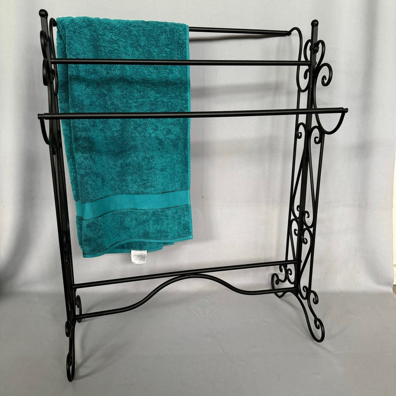 Black towel rack measuring 70 x 36 x 90cm, perfect for stylish bathroom organization.