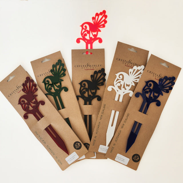 Plant Stake - Koru Piwakawaka/Fantail  Freestanding Art (Red Tint Acrylic)