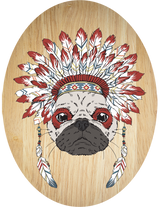 Tribal Pug plywood wall art, eco-friendly and vibrant, perfect for home decor and easy to hang. Measures 210mm x 280mm.