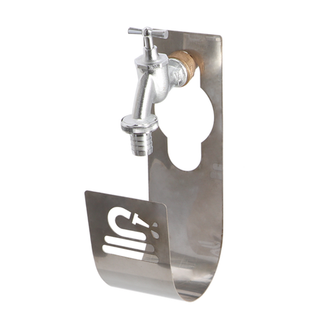 Stainless steel hose holder designed to hang over your tap, measuring 9x12x25 cm.