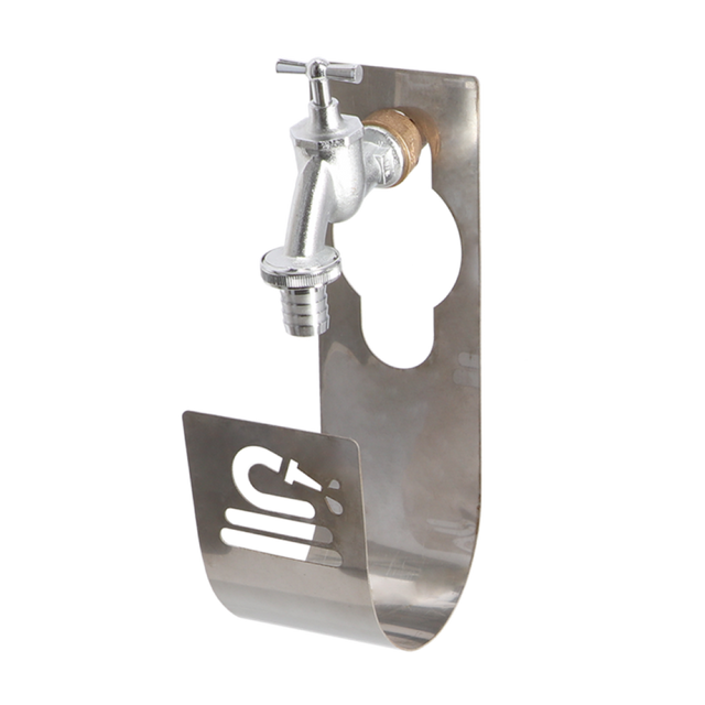 Stainless steel hose holder designed to hang over your tap, measuring 9x12x25 cm.