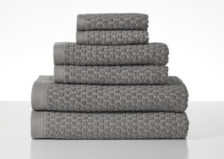 Cotton towel bundle in Smoke, includes 2 bath towels, 2 hand towels, and 2 facecloths, OEKO-TEX certified, ethically made.