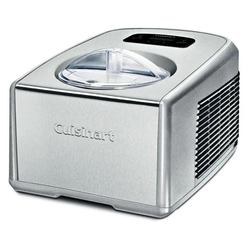Cuisinart Ice Cream Maker 1.5L in stainless steel, featuring a compressor, gelato and ice cream paddles for homemade treats.
