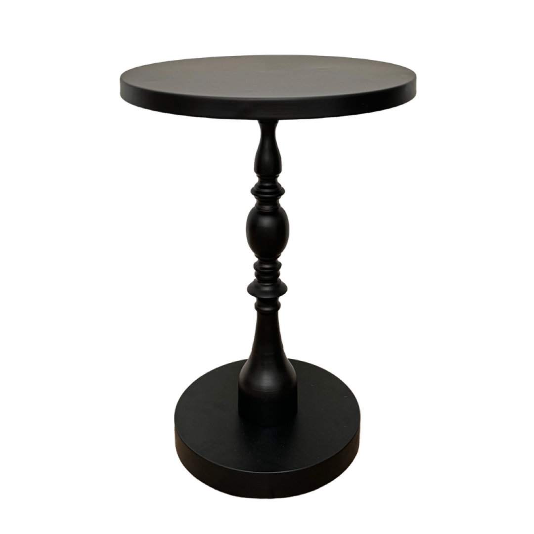 Round black metal lamp table, 40x40x56cm, perfect for small spaces to hold lamps, plants, or books. Stylish and functional.