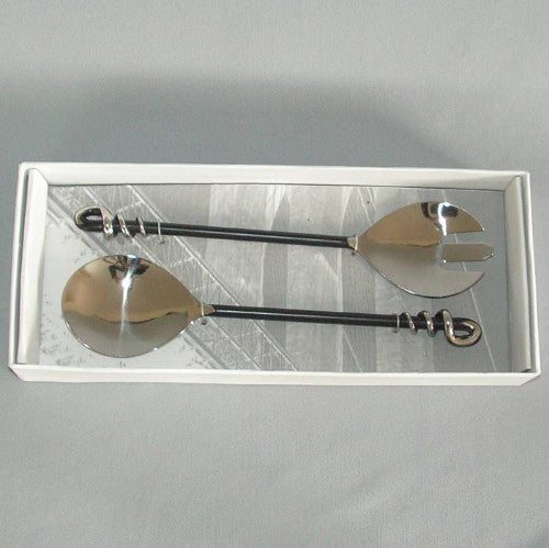 Stylish stainless steel salad server with a spiral handle, 28cm, perfect for tossing and serving salads elegantly.