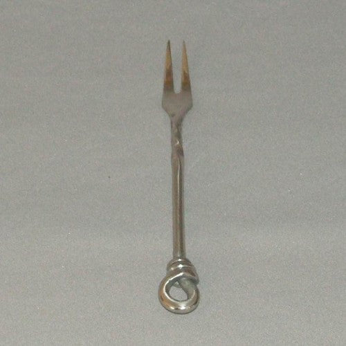 Elegant 14cm olive fork with a chrome twisted handle, perfect for serving appetizers and enhancing dining experiences.