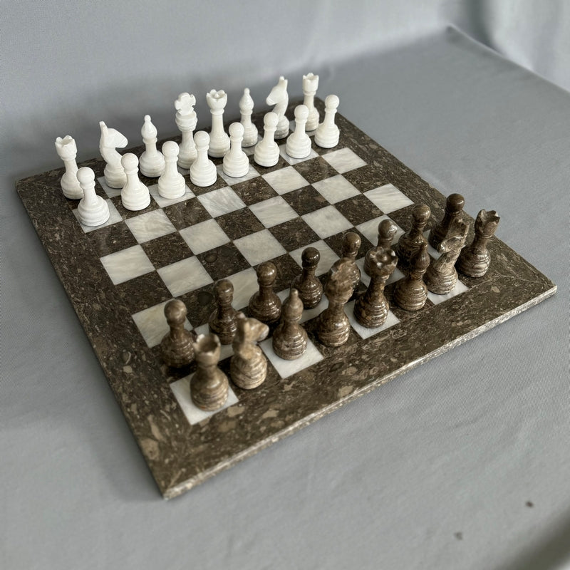 Chess Set/No Case - Fossil/White Marble (12")