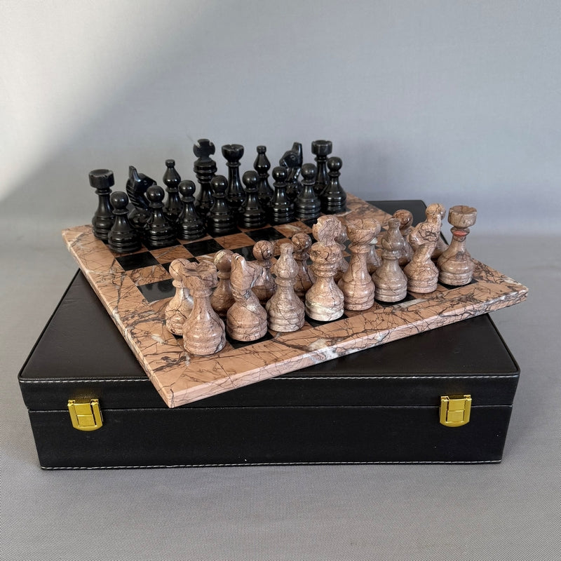 Chess Set with case - Marina/Black Marble (12")