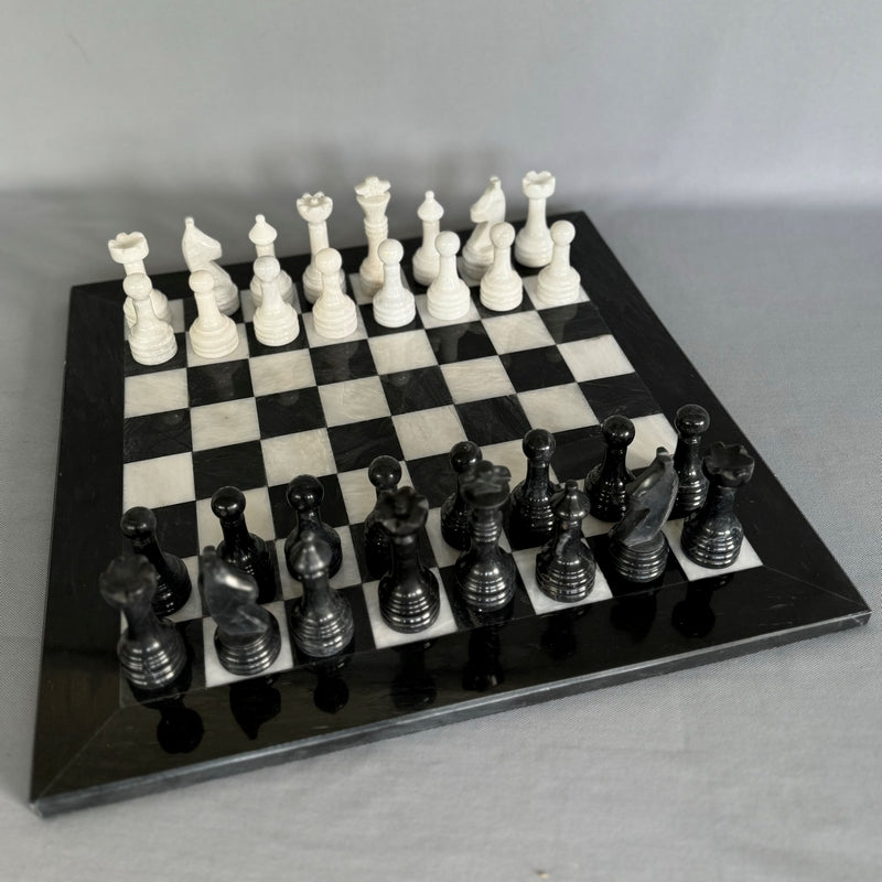 Chess Set/No Case - Black/White Marble (12")