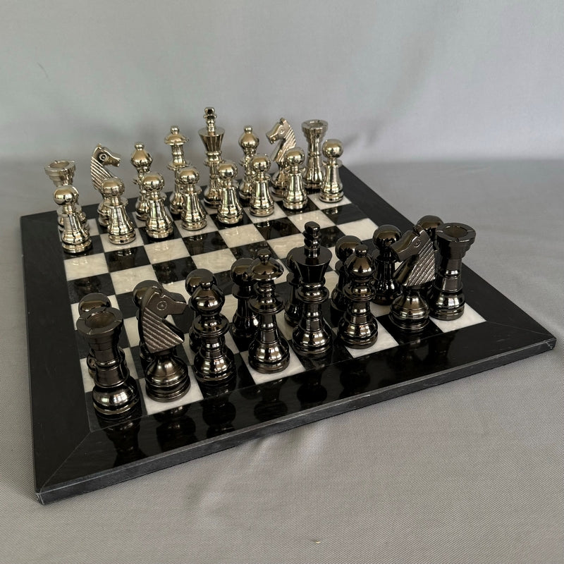 Chess Board - White/Black Marble Aluminum Men (16")