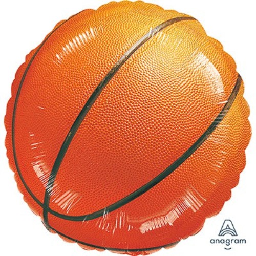 45cm self-sealing foil balloon designed in the shape of a basketball, perfect for sports-themed parties.