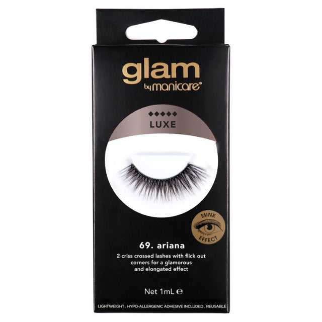 Glam 69 Ariana Lash Luxe features crisscrossed strands for voluminous, elongated eyelashes with flick-out corners.