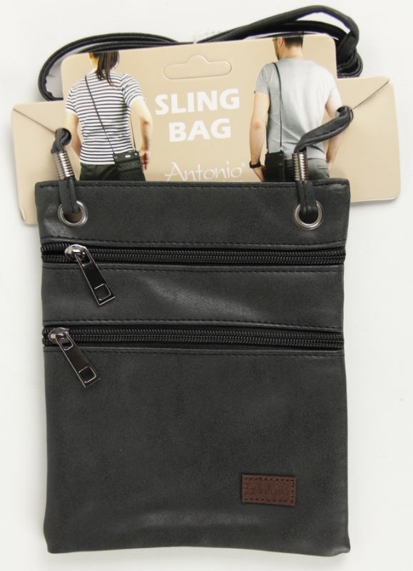 Set of 2 black PU leather compartment bags, stylish and versatile for organizing daily essentials.